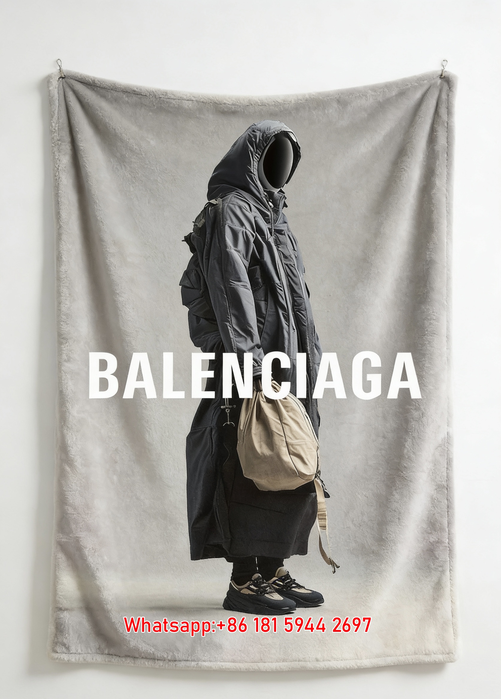 Balenciaga Oversized Coat Figure Print Flannel Throw Blanket BA243